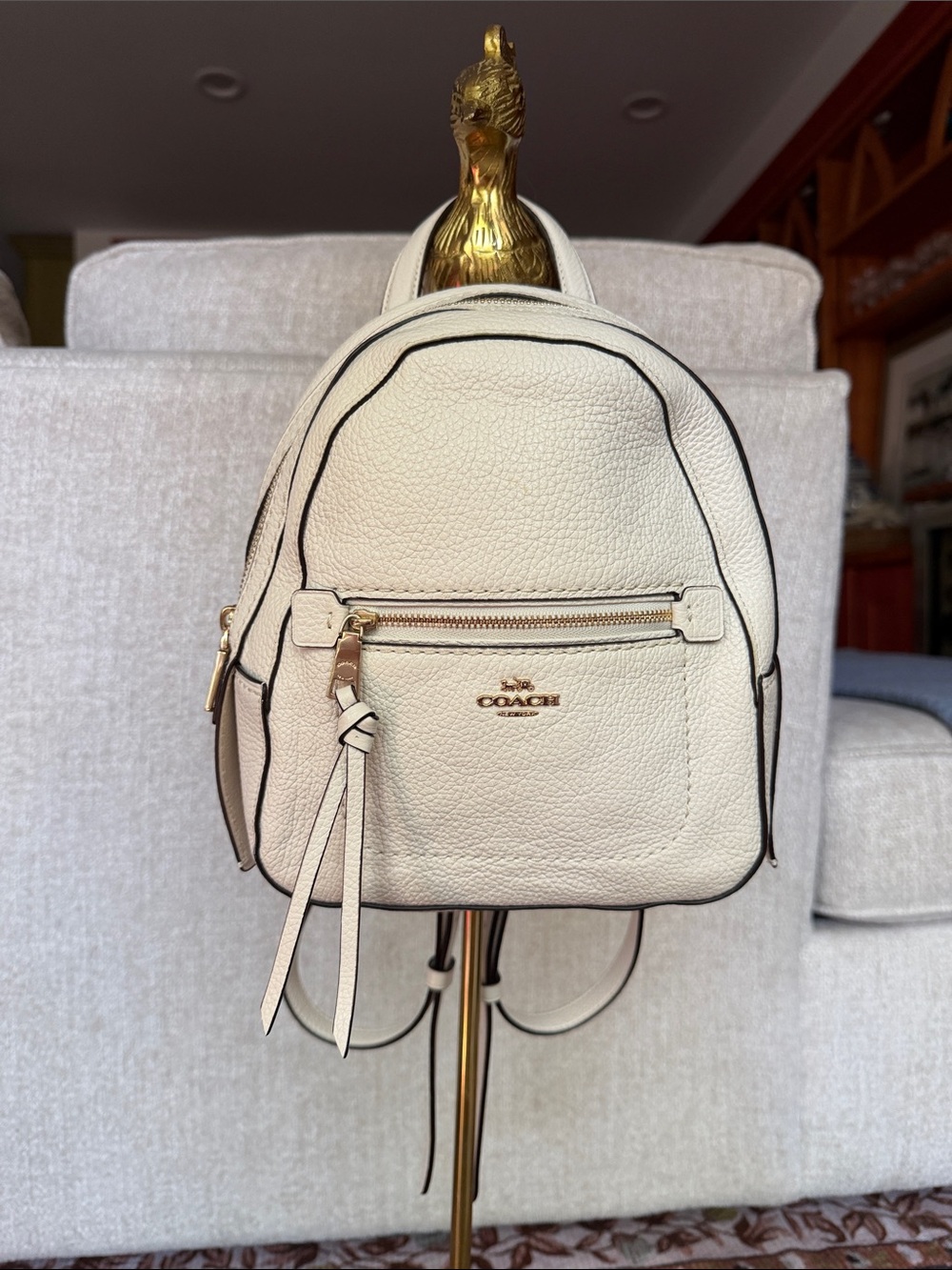 COACH Cream Pebbled Leather Backpack with Gold Hardware Hangtag